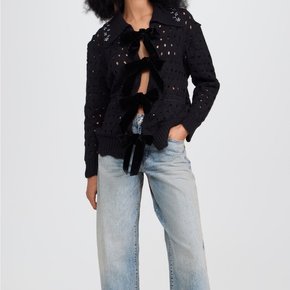 New without tags Sea Leia  Knit Cardigan with Stones and Bow Details - Picture 4 of 5